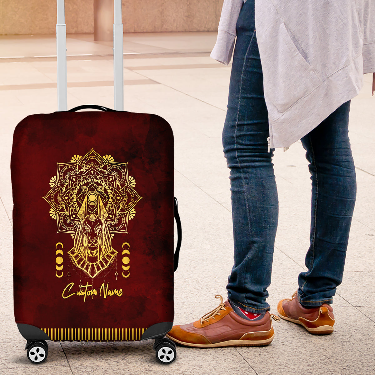 Personalized Anubis Luggage Cover Ancient Egyptian Pattern In Red