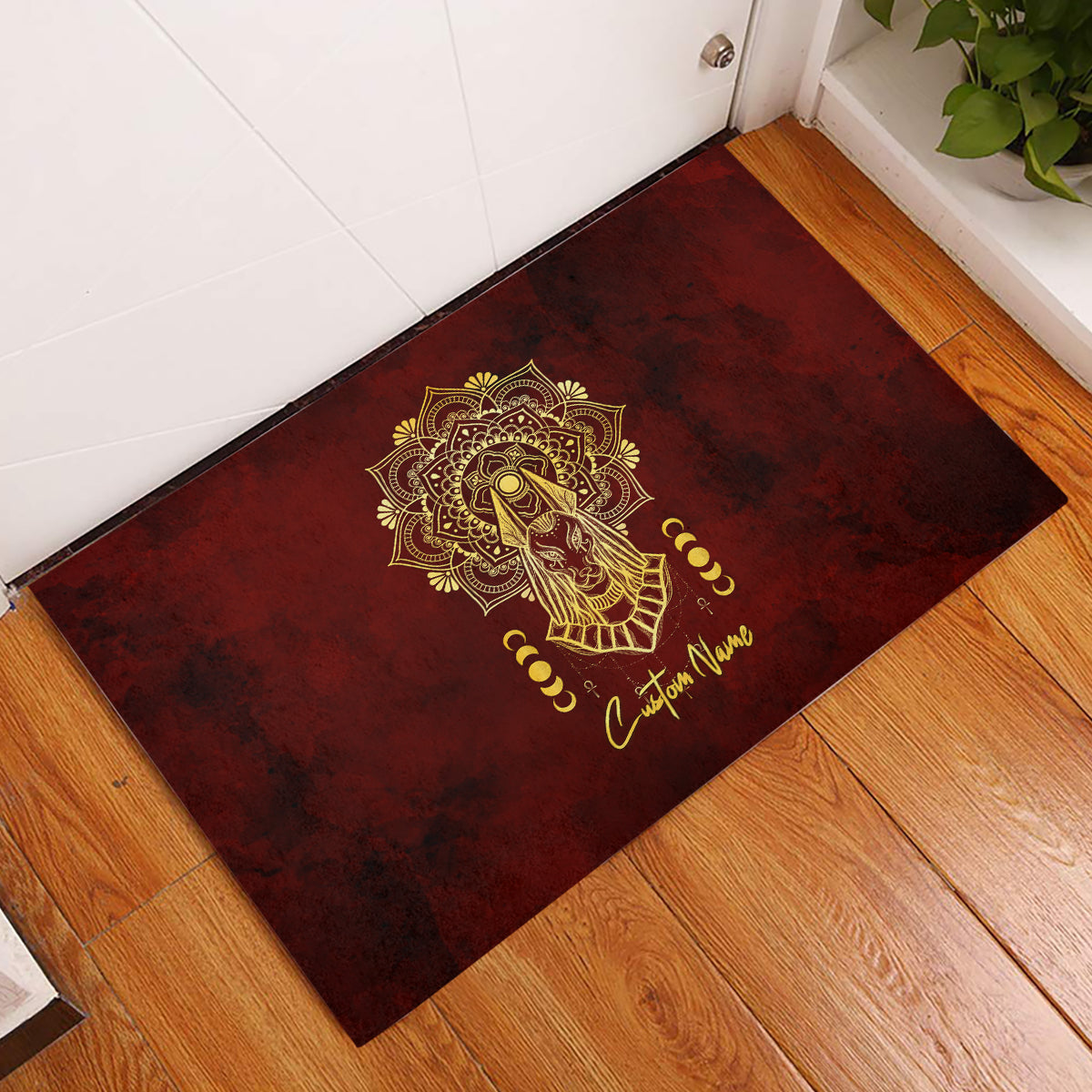 Personalized Anubis Rubber Doormat Ancient Egyptian Pattern In Red