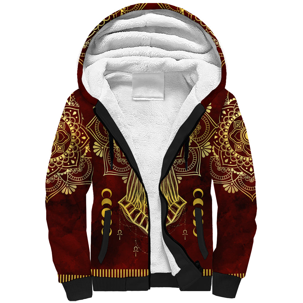 Personalized Anubis Sherpa Hoodie Ancient Egyptian Pattern In Red