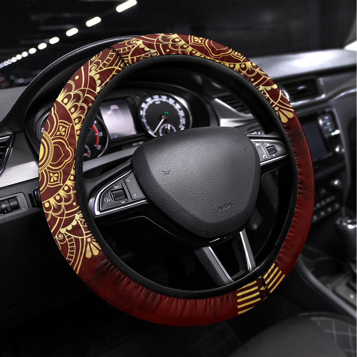 Personalized Anubis Steering Wheel Cover Ancient Egyptian Pattern In Red