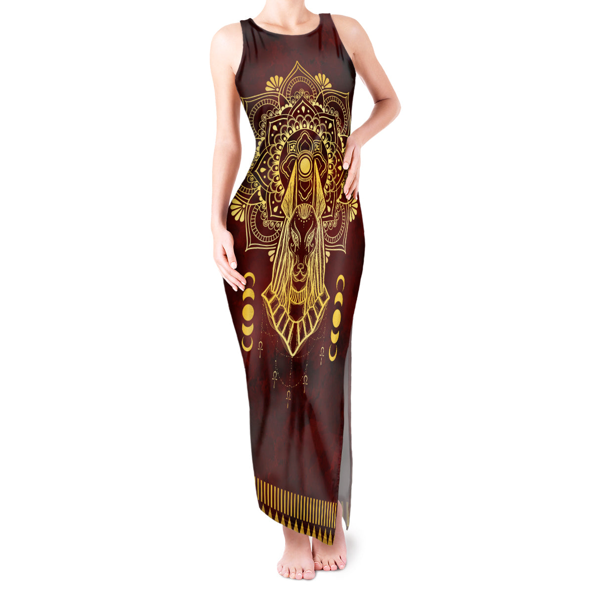 Personalized Anubis Tank Maxi Dress Ancient Egyptian Pattern In Red