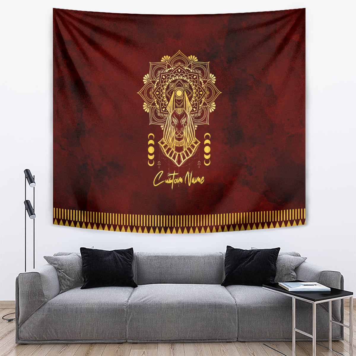 Personalized Anubis Tapestry Ancient Egyptian Pattern In Red