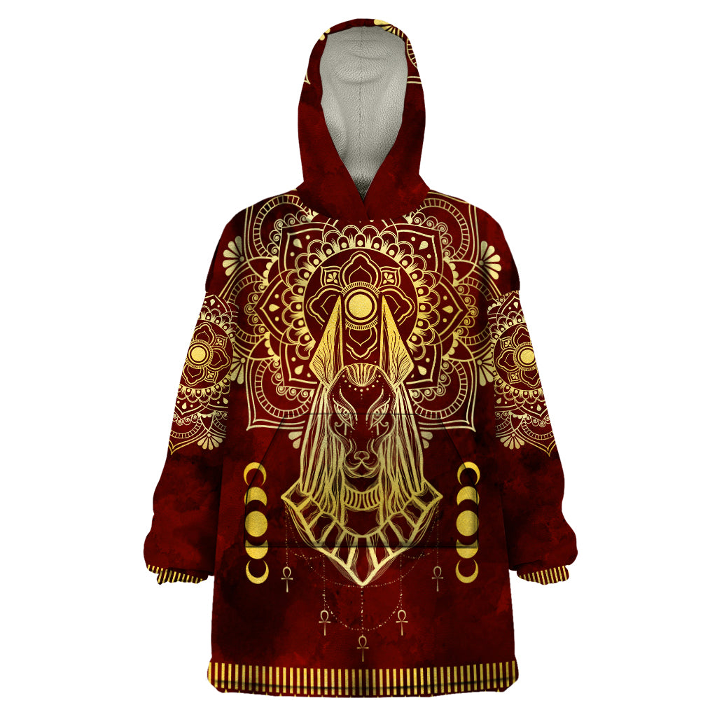 Personalized Anubis Wearable Blanket Hoodie Ancient Egyptian Pattern In Red