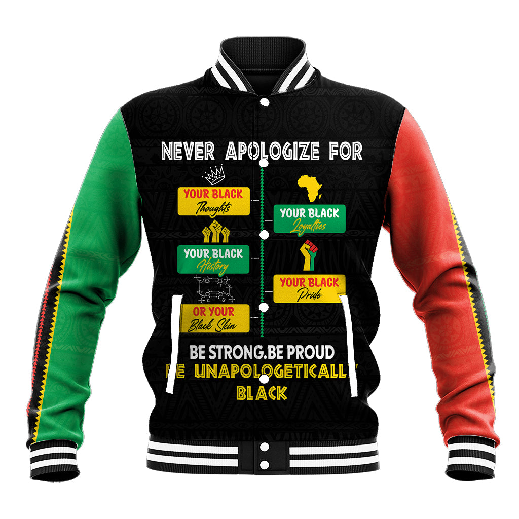 Never Apologize For Your Pride Baseball Jacket African Black History - Wonder Print Shop