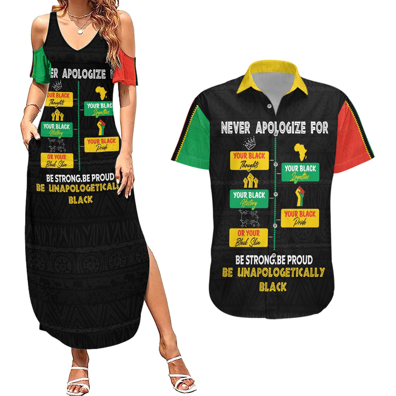 Never Apologize For Your Pride Couples Matching Summer Maxi Dress and Hawaiian Shirt African Black History - Wonder Print Shop