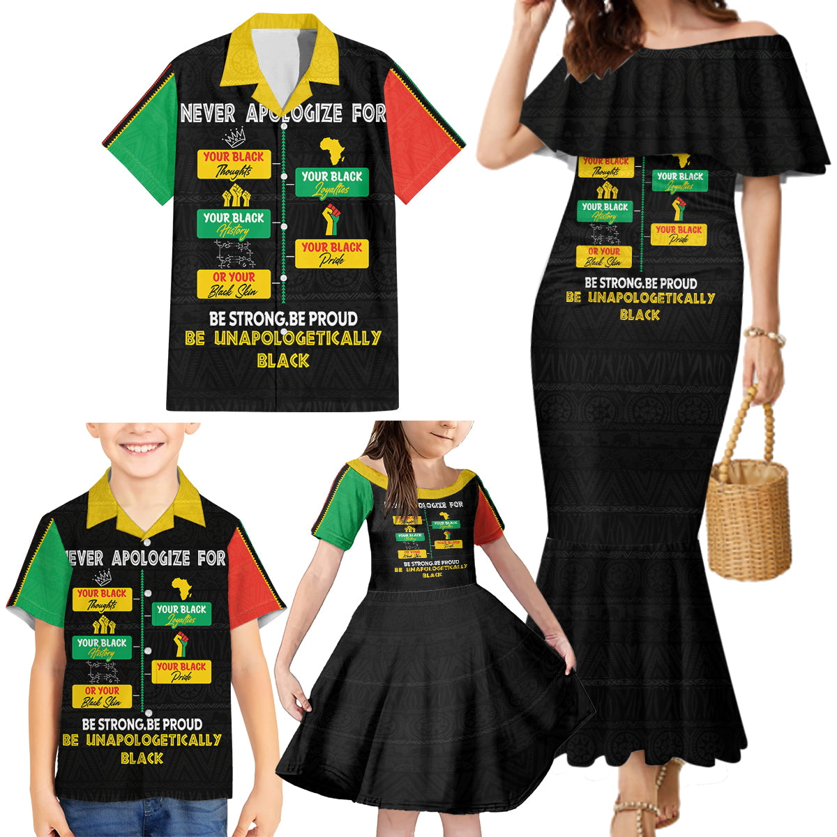 Never Apologize For Your Pride Family Matching Mermaid Dress and Hawaiian Shirt African Black History - Wonder Print Shop