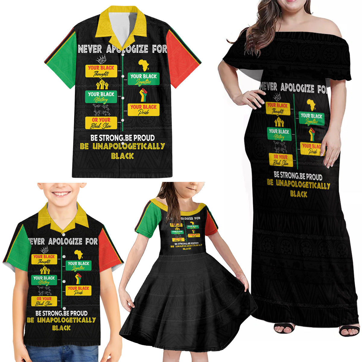 Never Apologize For Your Pride Family Matching Off Shoulder Maxi Dress and Hawaiian Shirt African Black History - Wonder Print Shop