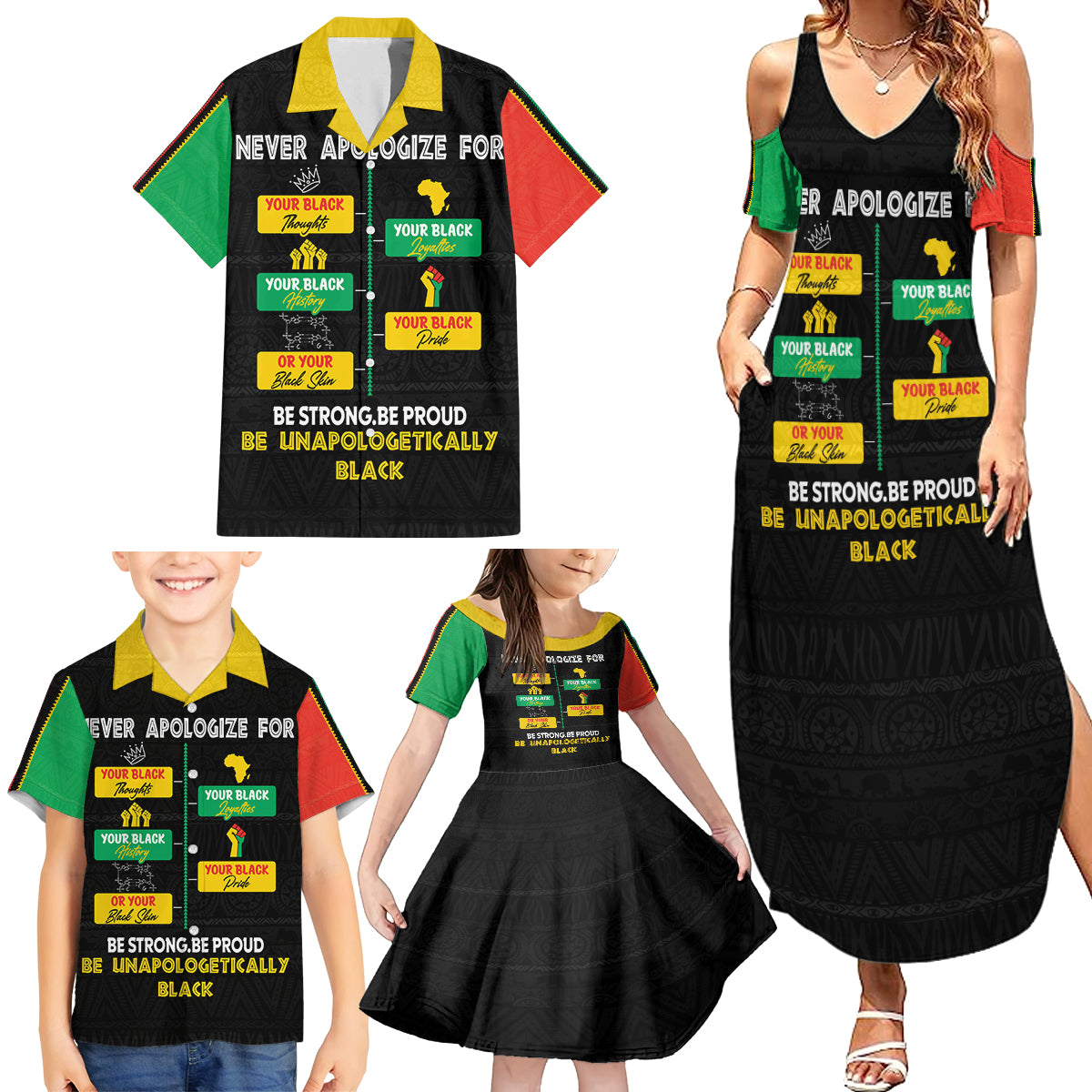 Never Apologize For Your Pride Family Matching Summer Maxi Dress and Hawaiian Shirt African Black History - Wonder Print Shop