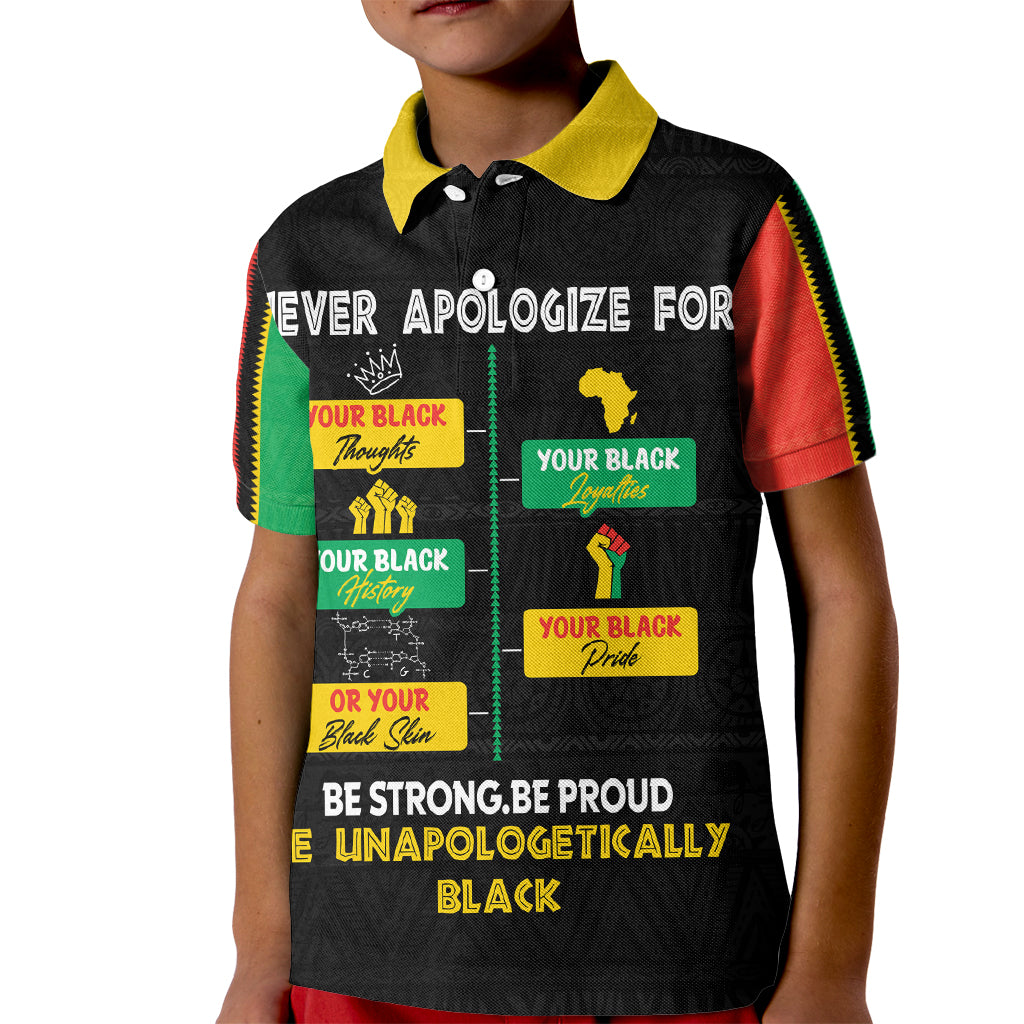 Never Apologize For Your Pride Kid Polo Shirt African Black History - Wonder Print Shop