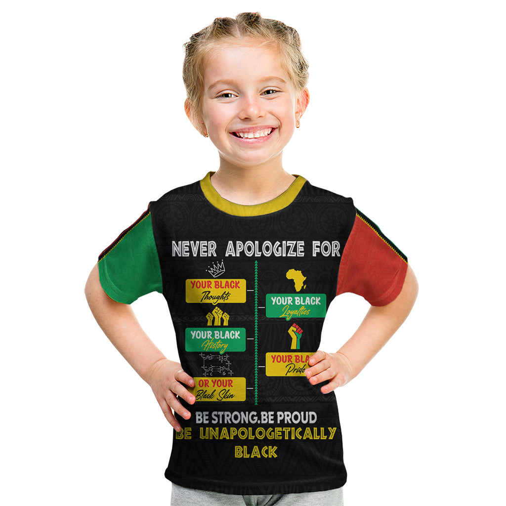 Never Apologize For Your Pride Kid T Shirt African Black History - Wonder Print Shop