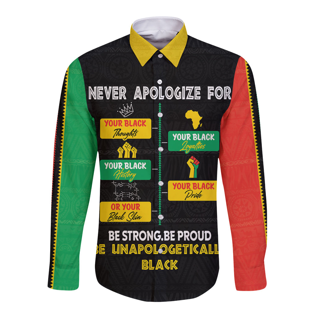 Never Apologize For Your Pride Long Sleeve Button Shirt African Black History - Wonder Print Shop