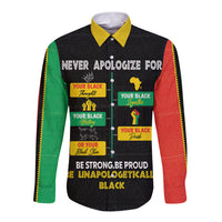 Black long-sleeve button shirt with pride graphic and multicolor side sleeves