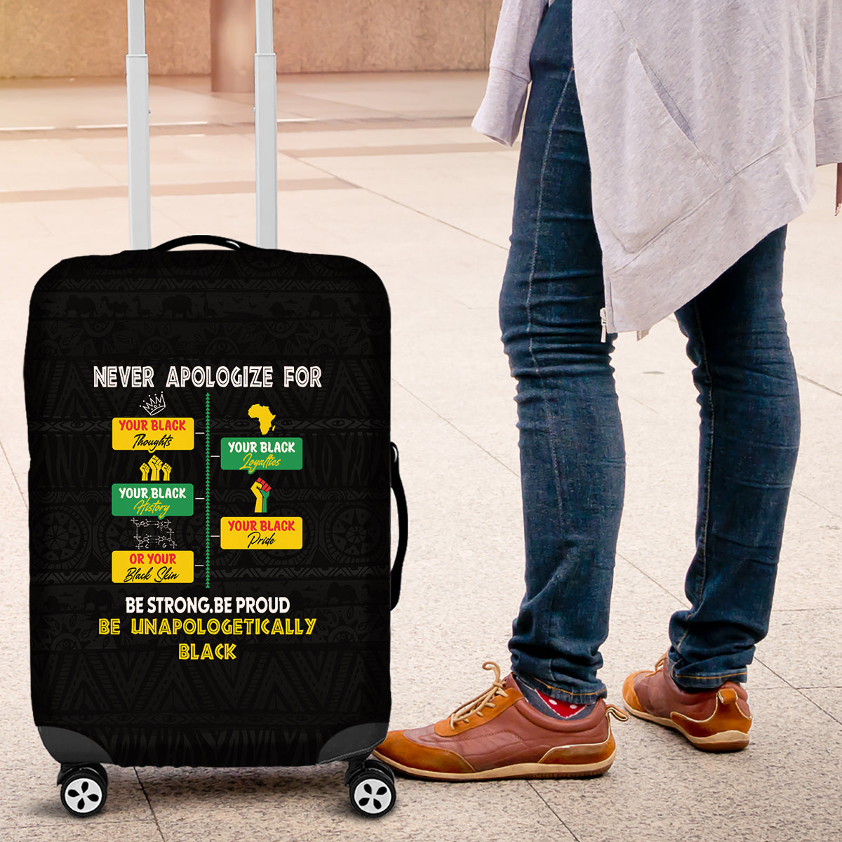 Never Apologize For Your Pride Luggage Cover African Black History - Wonder Print Shop