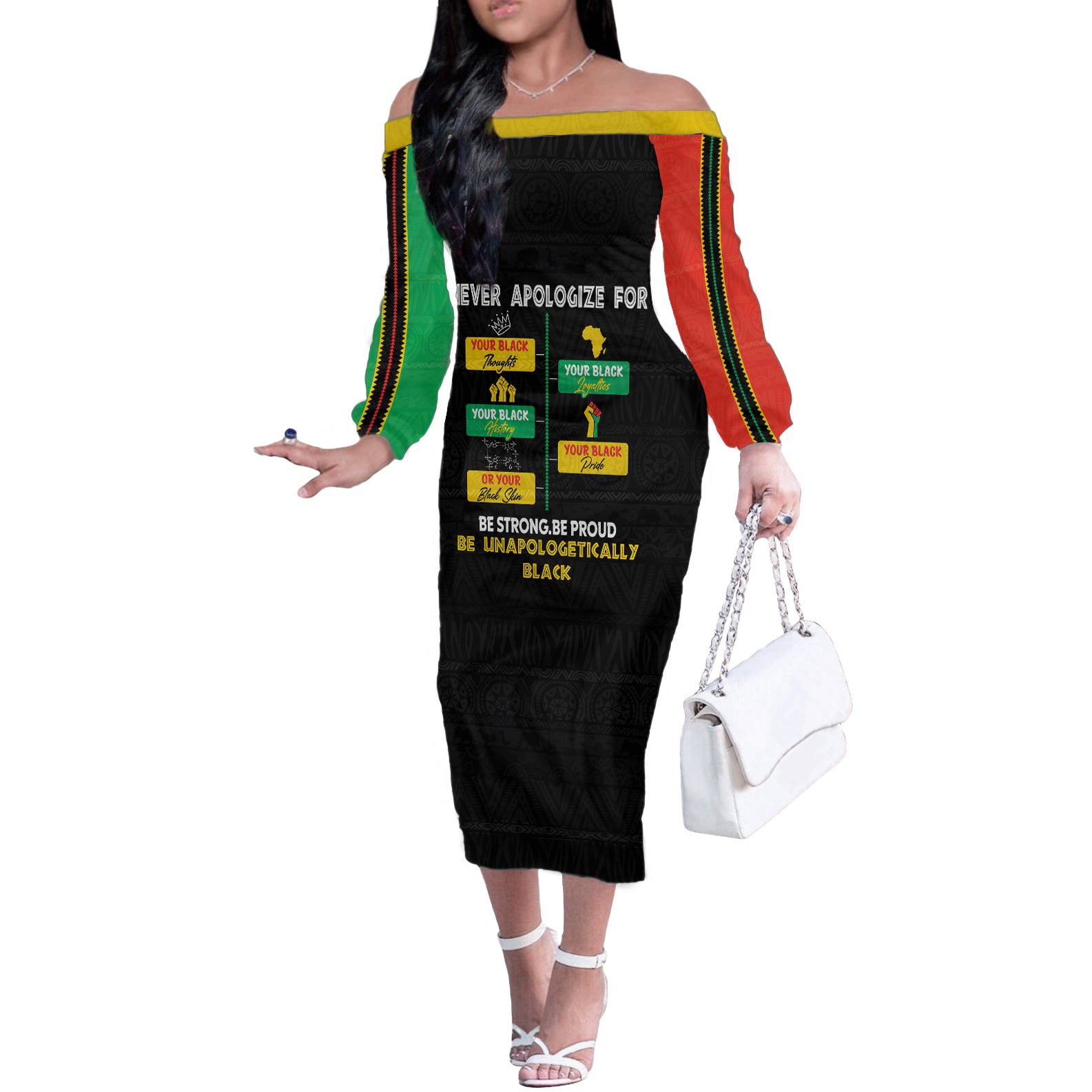 Never Apologize For Your Pride Off The Shoulder Long Sleeve Dress African Black History - Wonder Print Shop