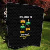 Black quilt blanket with diamond quilting and colorful pride typography message design