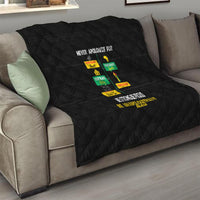 Black quilt blanket with diamond quilting and colorful pride typography center design