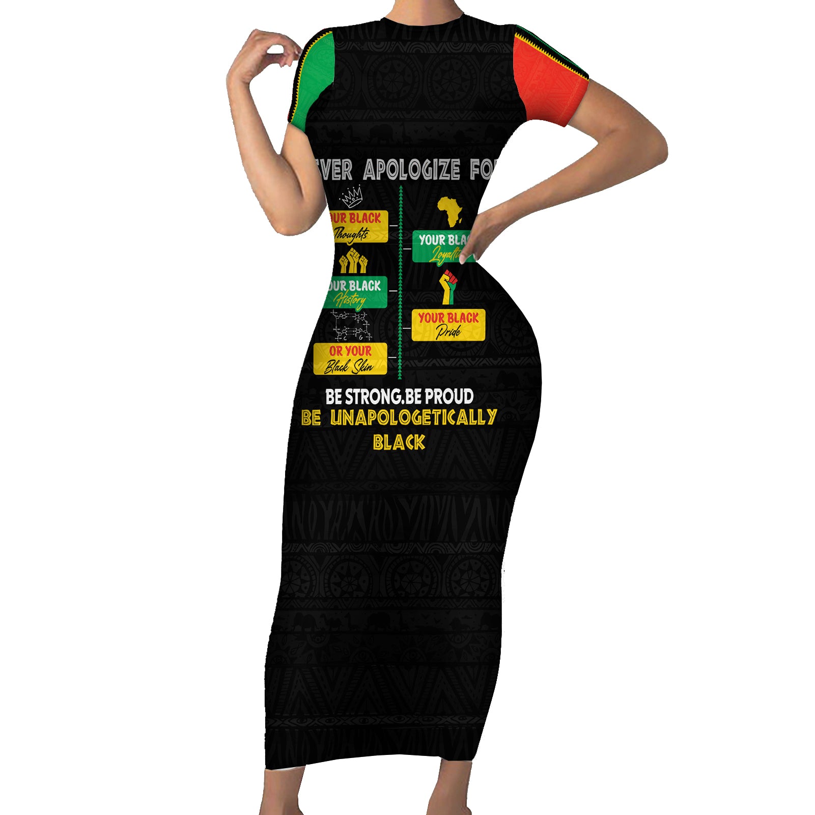 Never Apologize For Your Pride Short Sleeve Bodycon Dress African Black History