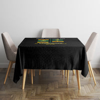 Black square tablecloth with pride text and multicolor graphic