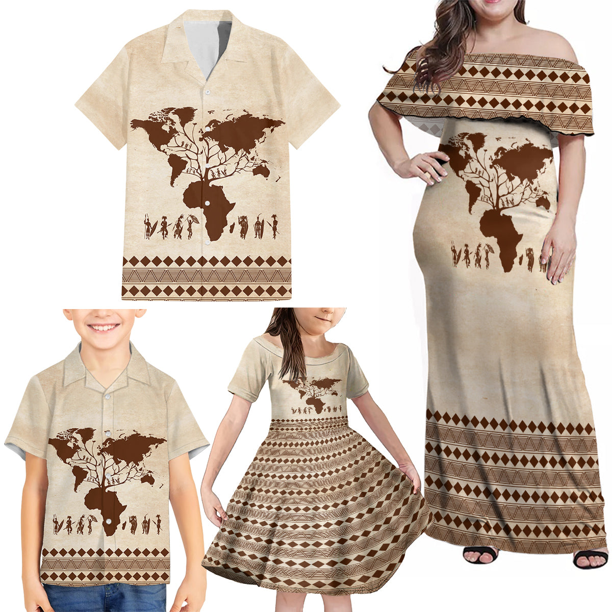 Root Africa Family Matching Off Shoulder Maxi Dress and Hawaiian Shirt African Map - Wonder Print Shop