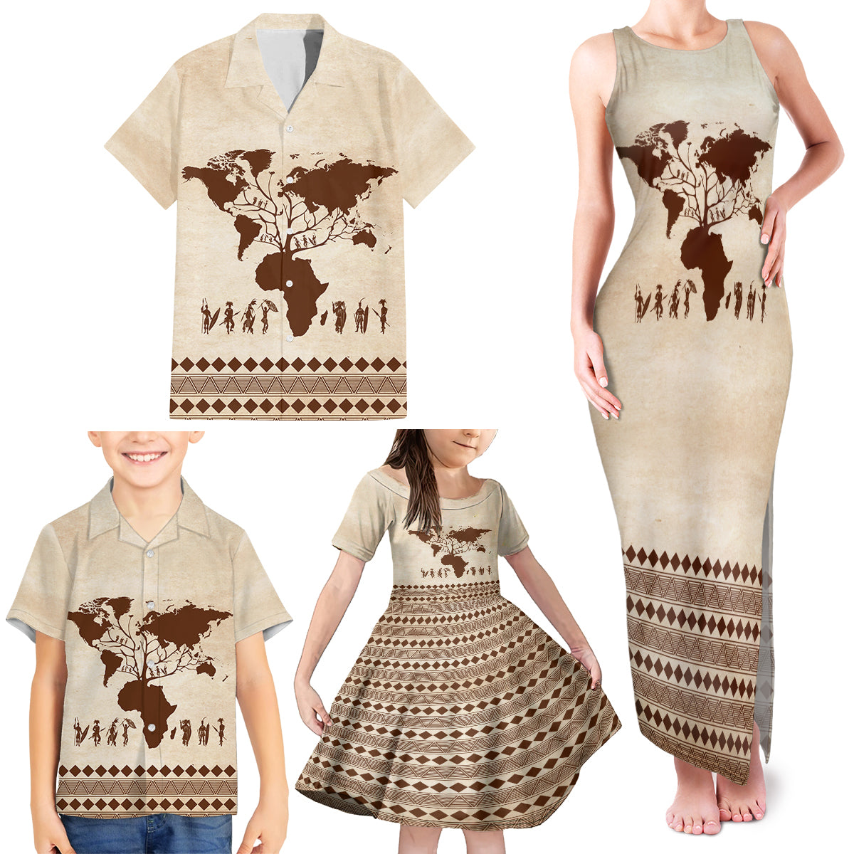 Root Africa Family Matching Tank Maxi Dress and Hawaiian Shirt African Map - Wonder Print Shop