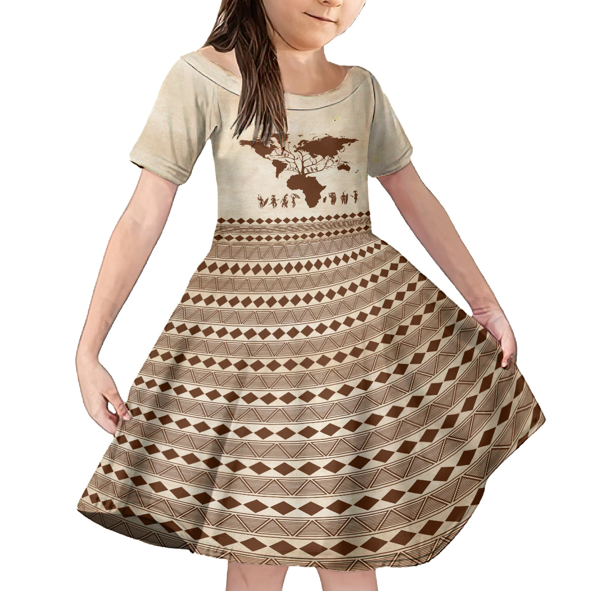 Root Africa Kid Short Sleeve Dress African Map - Wonder Print Shop