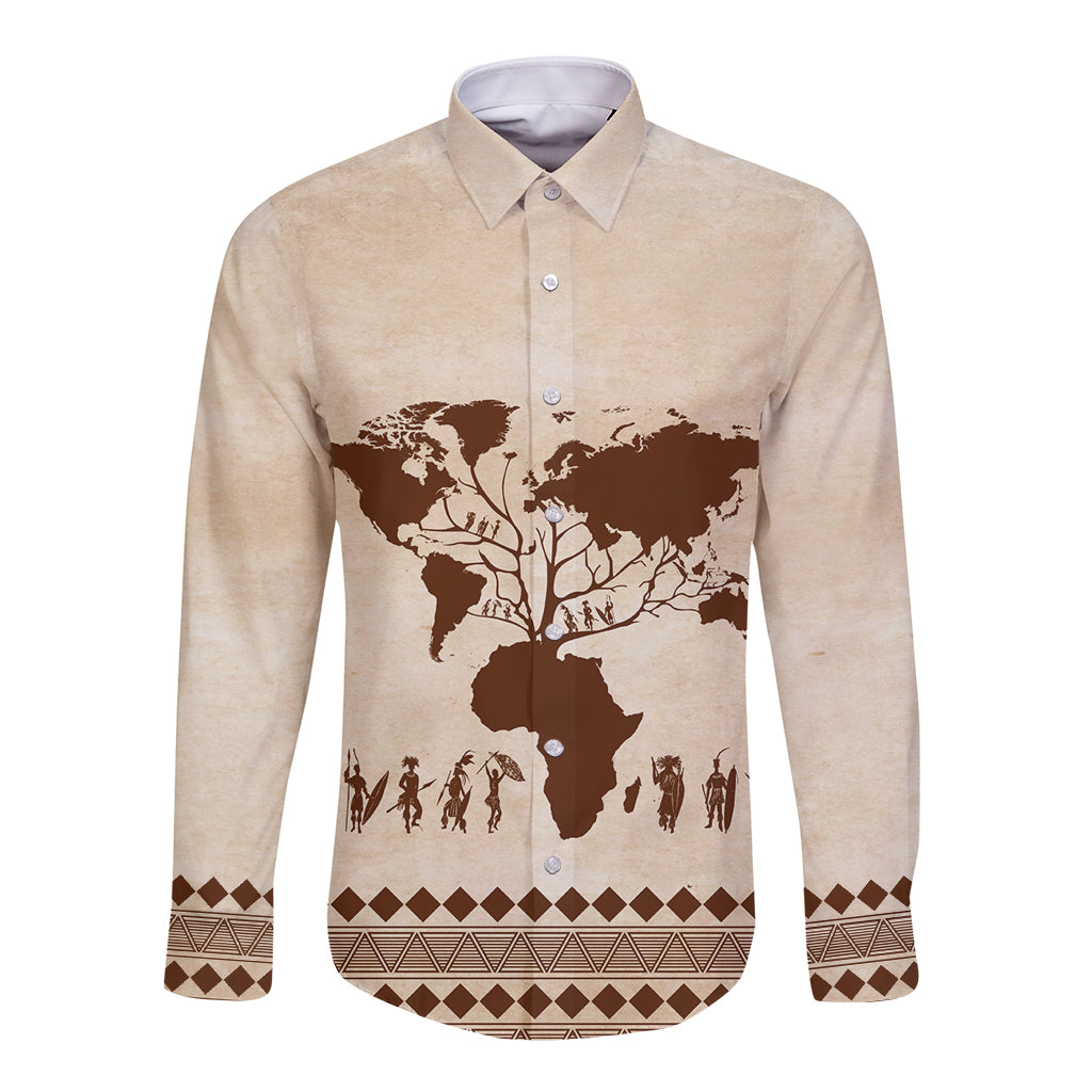 Root Africa Long Sleeve Button Shirt African Map