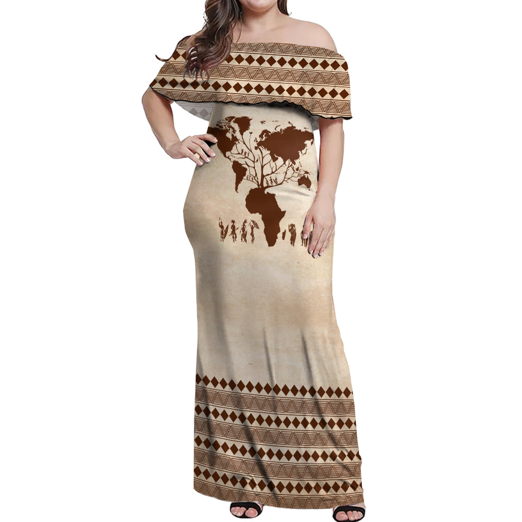 Root Africa Off Shoulder Maxi Dress African Map - Wonder Print Shop