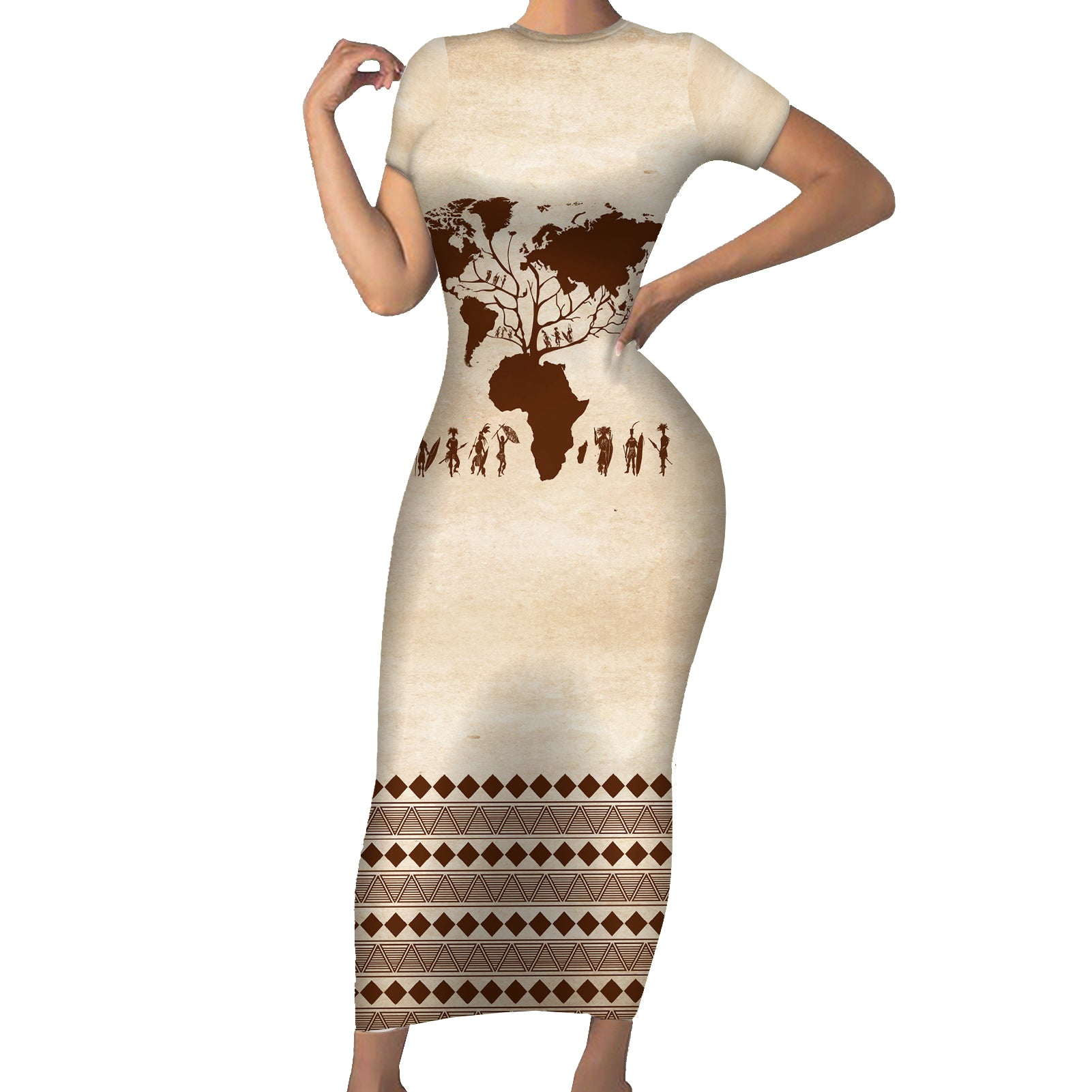 Root Africa Short Sleeve Bodycon Dress African Map