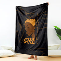 Personalized black blanket with gold woman portrait, “Your Name” and vertical text