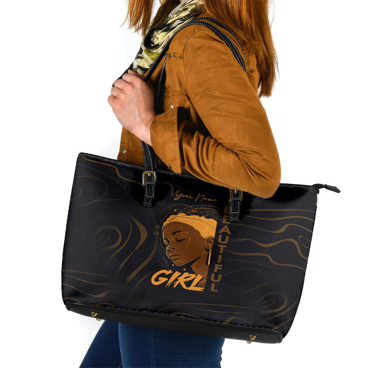 Personalized Beautiful Black Girl Leather Tote Bag Women Africa - Wonder Print Shop