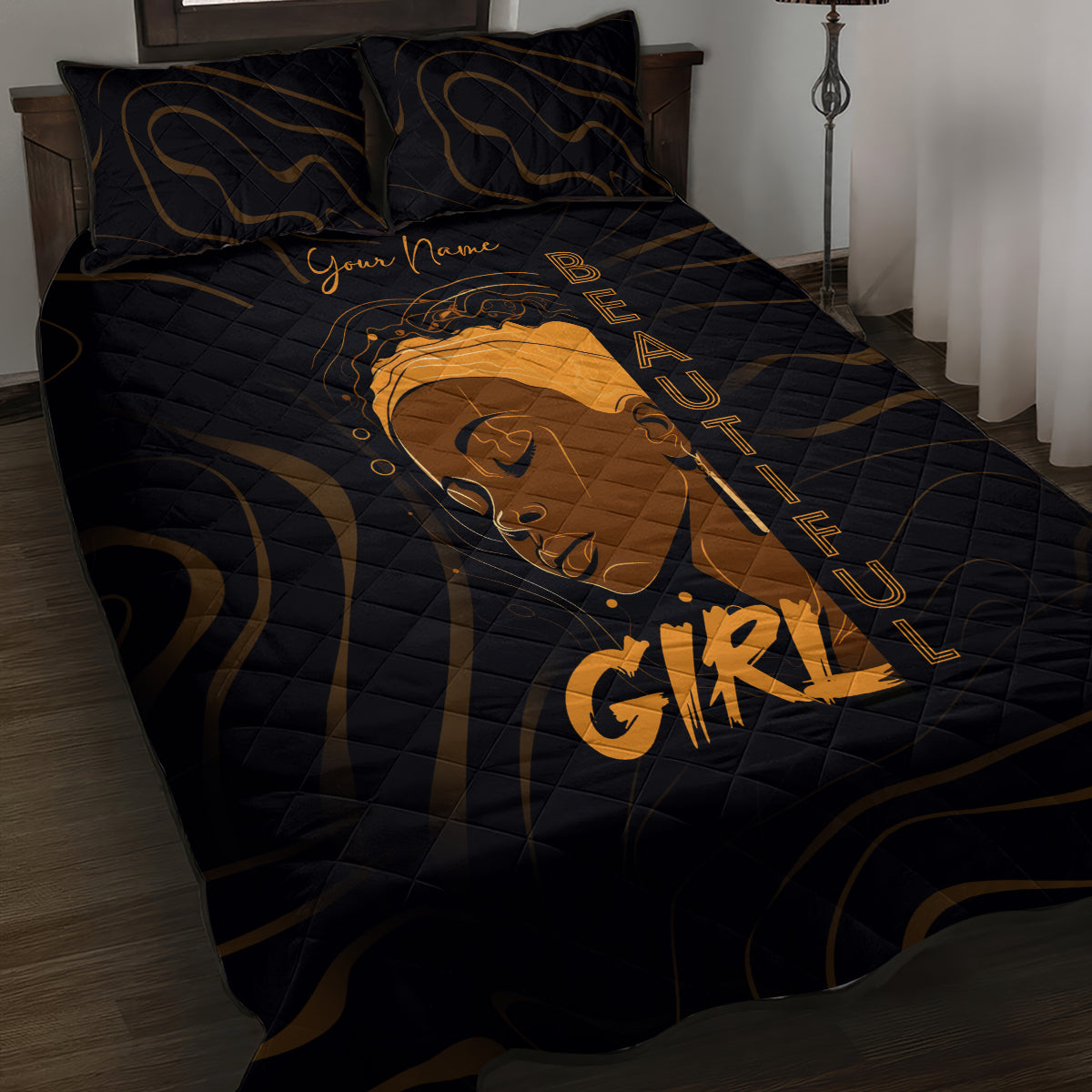 Personalized Beautiful Black Girl Quilt Bed Set Women Africa