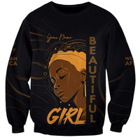 Black sweatshirt with African girl portrait, 'BEAUTIFUL GIRL' and 'Your Name' print