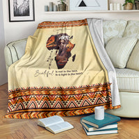 Beige love Africa blanket with orange/black geometric border and girl portrait print