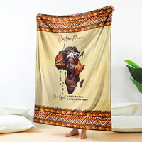 Beige personalized blanket with orange/black trim, “Custom Name” text, Love Africa print