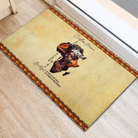 Beige rubber doormat with Africa woman artwork and red-orange patterned border