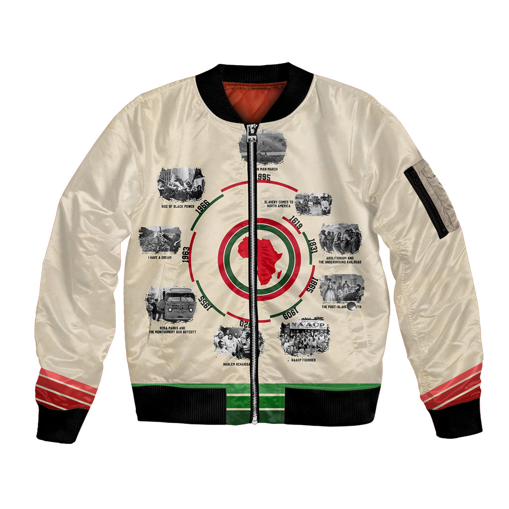 Black History Milestones Sleeve Zip Bomber Jacket African Timeline - Wonder Print Shop