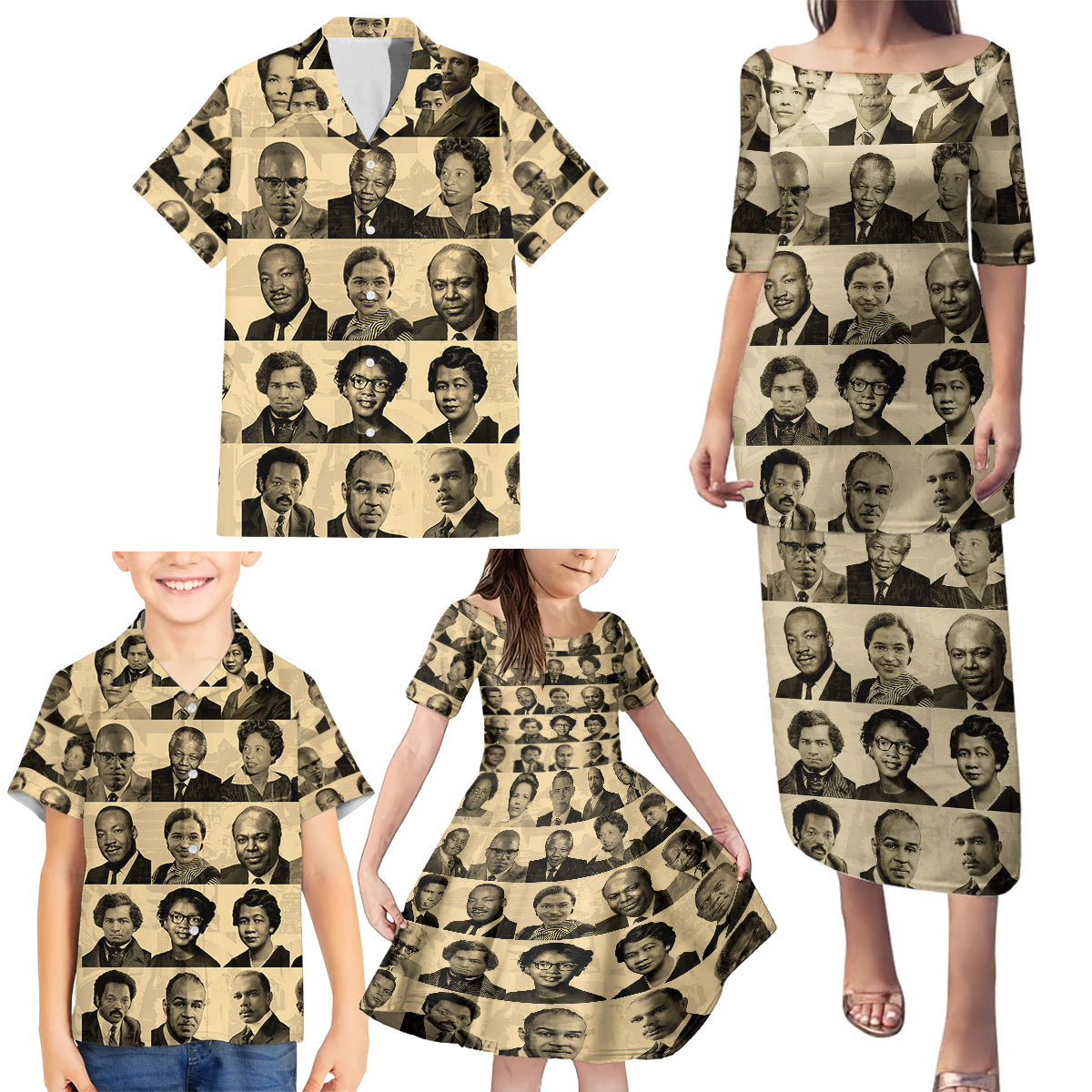 Civil Rights Leaders Family Matching Puletasi Dress and Hawaiian Shirt African-American - Wonder Print Shop