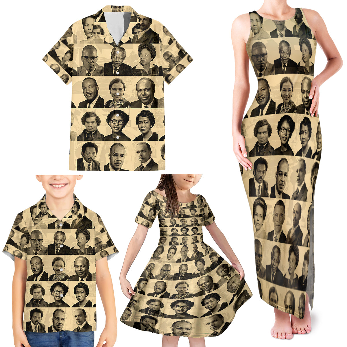 Civil Rights Leaders Family Matching Tank Maxi Dress and Hawaiian Shirt African-American - Wonder Print Shop