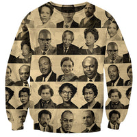 Unisex crewneck sweatshirt with sepia civil rights leaders portrait collage print