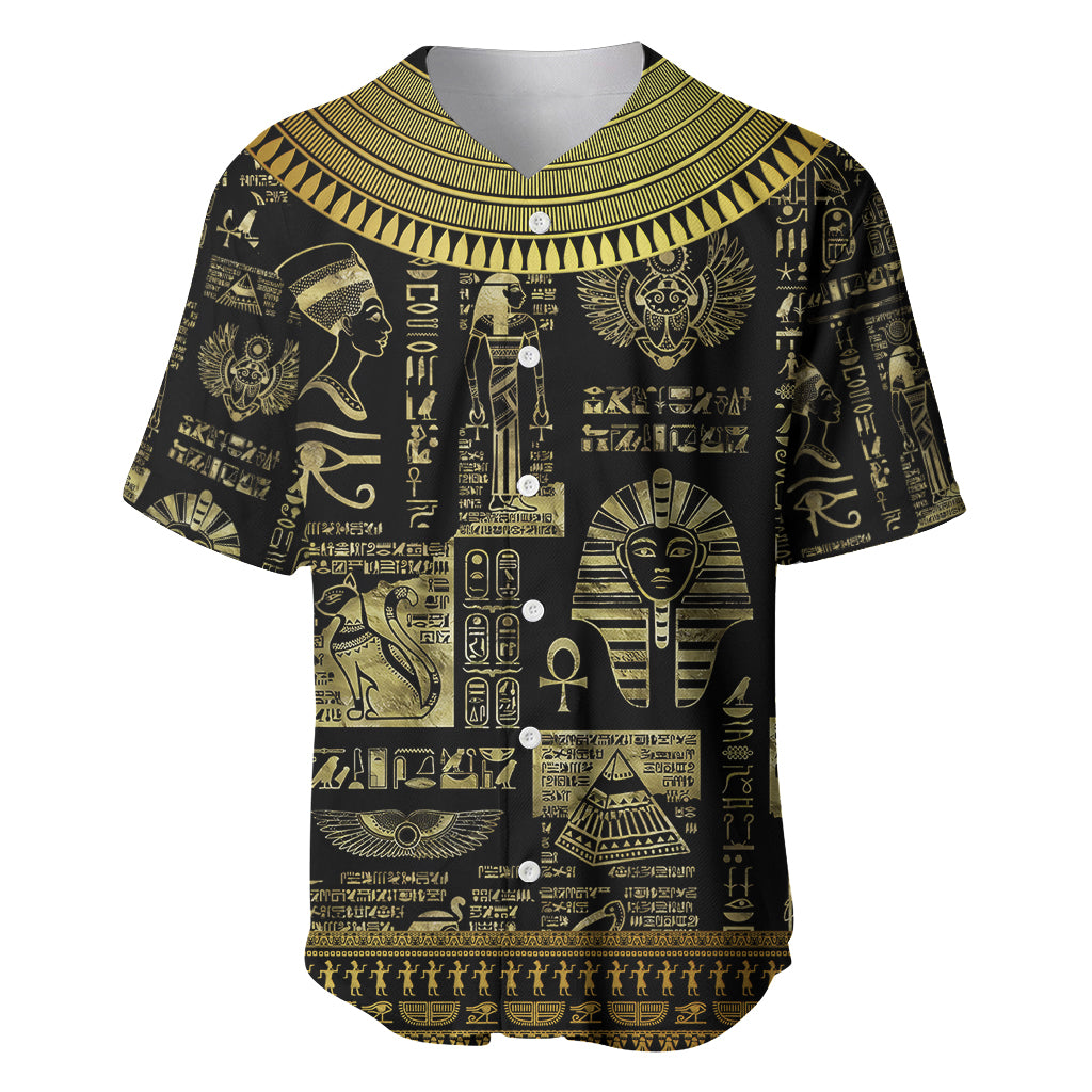 Egypt Pharaoh Baseball Jersey Egyptian Hieroglyphs and Symbols - Wonder Print Shop