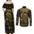 Egypt Pharaoh Couples Matching Off Shoulder Maxi Dress and Long Sleeve Button Shirts Egyptian Hieroglyphs and Symbols - Wonder Print Shop