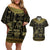 Egypt Pharaoh Couples Matching Off Shoulder Short Dress and Hawaiian Shirt Egyptian Hieroglyphs and Symbols - Wonder Print Shop