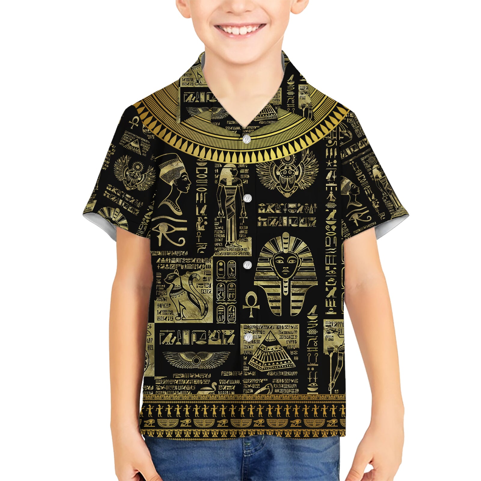 Egypt Pharaoh Kid Hawaiian Shirt Egyptian Hieroglyphs and Symbols - Wonder Print Shop