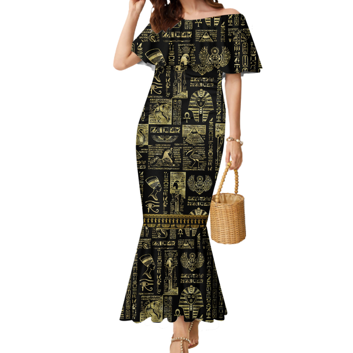 Egypt Pharaoh Mermaid Dress Egyptian Hieroglyphs and Symbols - Wonder Print Shop