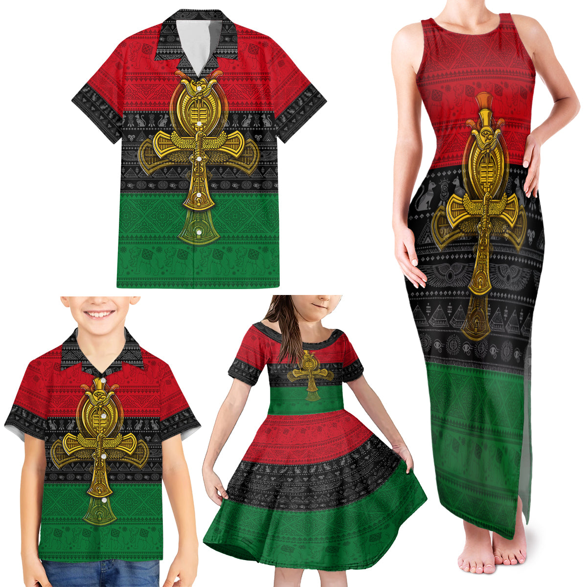 Pan African Ankh Family Matching Tank Maxi Dress and Hawaiian Shirt - Wonder Print Shop