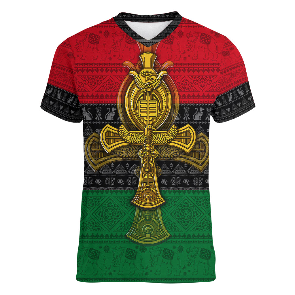 pan-african-ankh-women-v-neck-t-shirt