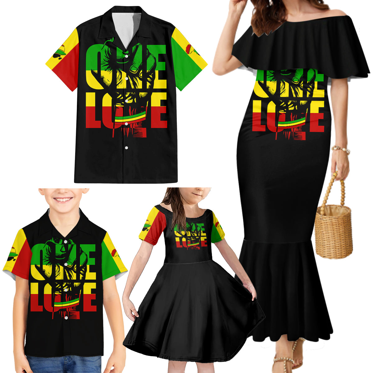 Reggae One Love Family Matching Mermaid Dress and Hawaiian Shirt African - Wonder Print Shop