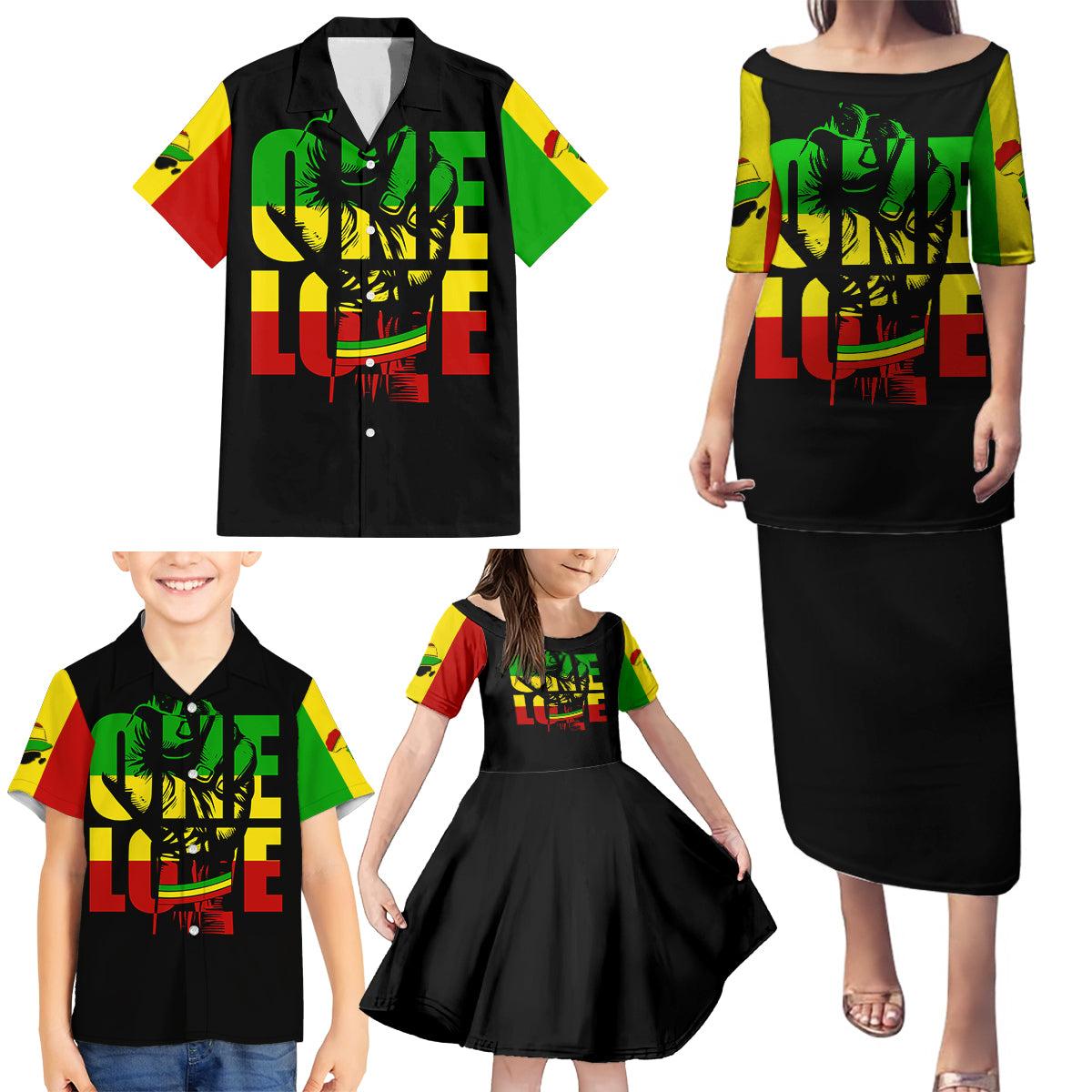 Reggae One Love Family Matching Puletasi Dress and Hawaiian Shirt African - Wonder Print Shop