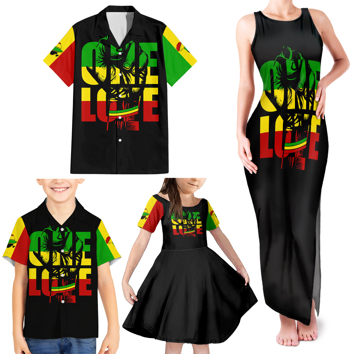 Reggae One Love Family Matching Tank Maxi Dress and Hawaiian Shirt African - Wonder Print Shop