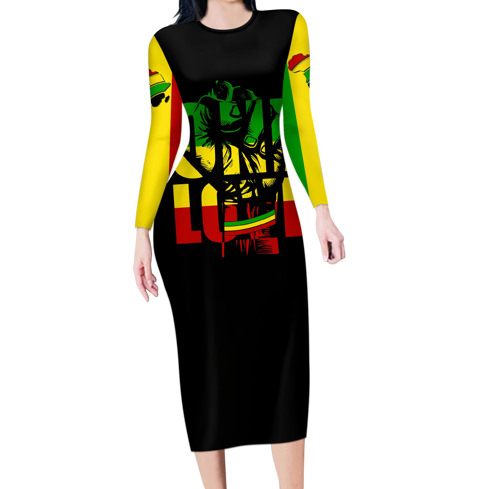 Reggae One Love Long Sleeve Bodycon Dress African - Wonder Print Shop